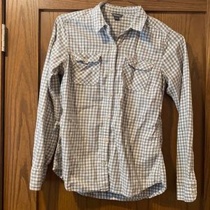 Eddie Bauer Grey Checked Button Down Shirt Small